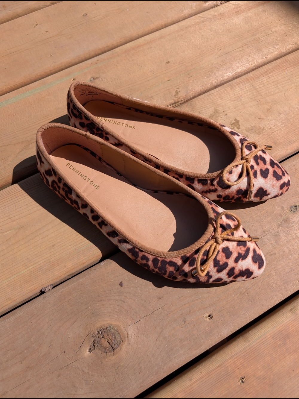 Penningtons Leopard-Print Ballet Flats Bow Size 9 Extra Wide